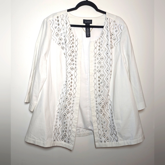 Catherine's Jackets & Blazers - Catherine's Black Label Embroidered Cardigan Blazer White Silver 1X 18/20W